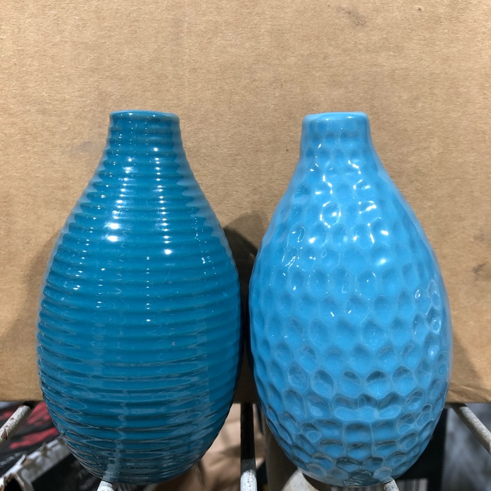 2 blue vases
